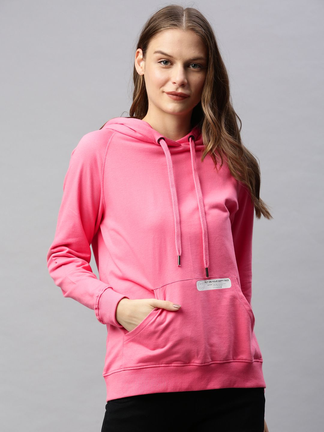 Flying Machine Women Pink Solid Hooded Pullover Sweatshirt Price in India