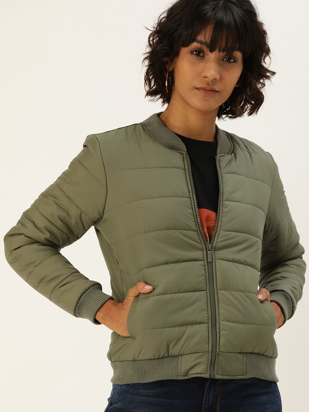 Flying Machine Women Green Solid Lightweight Puffer Jacket Price in India