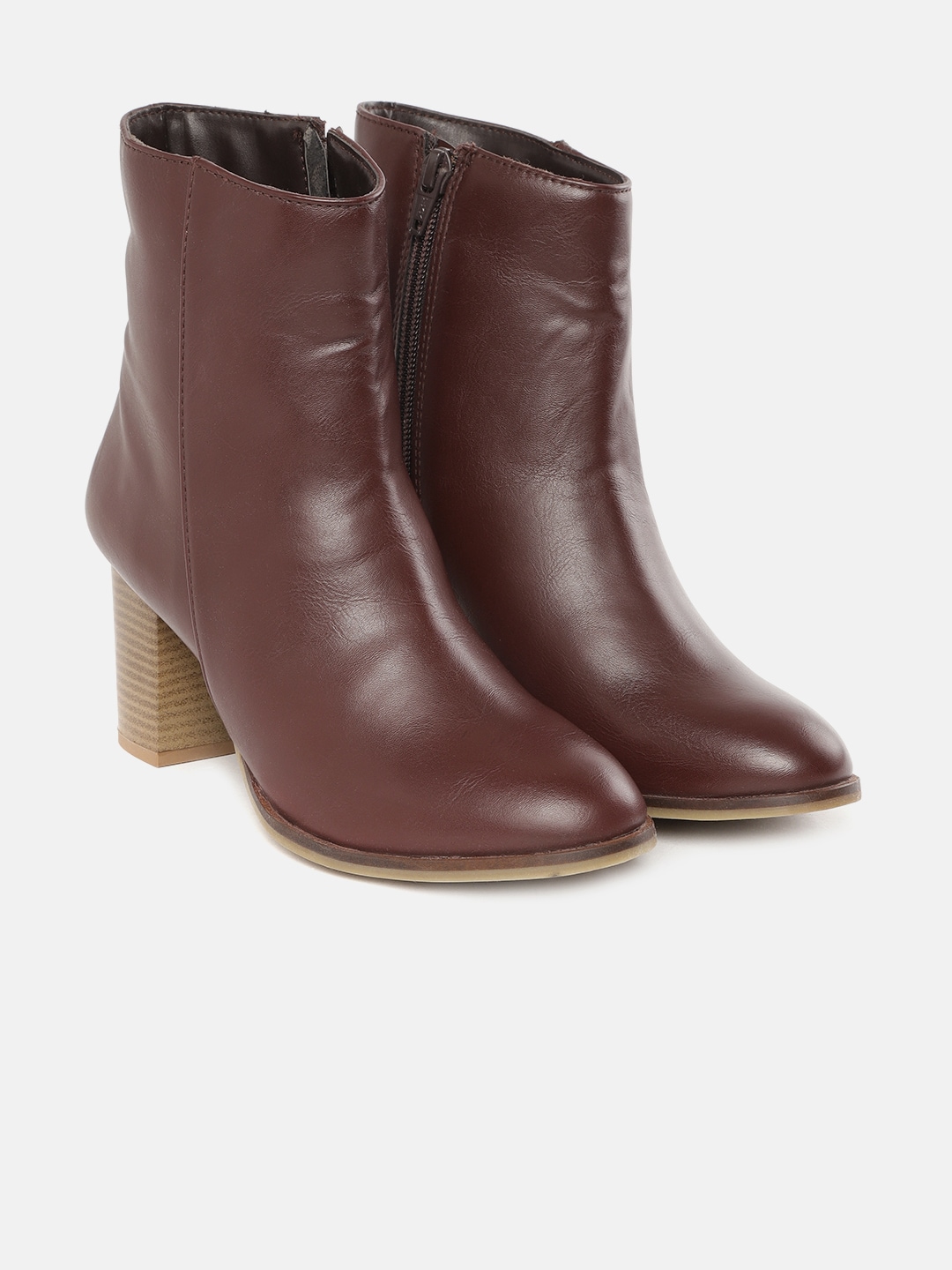 her by invictus Women Burgundy Solid Mid-Top Heeled Boots Price in India