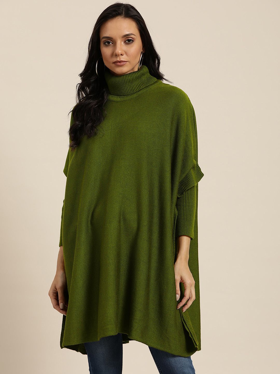 Sangria Women Olive Green Solid Sweater Price in India