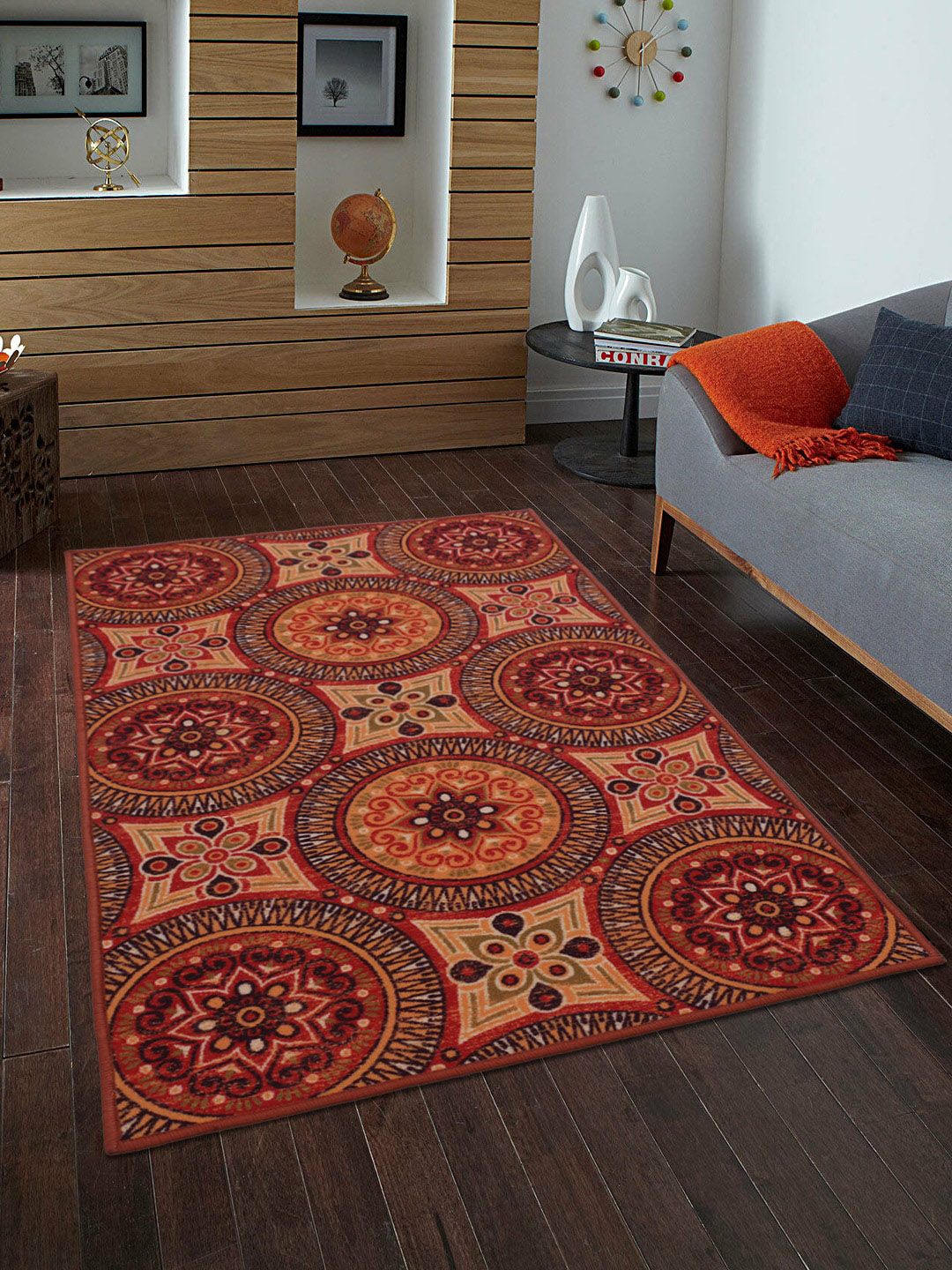 RUGSMITH Red & Black Printed Premium Quality Anti-Skid Carpet Price in India