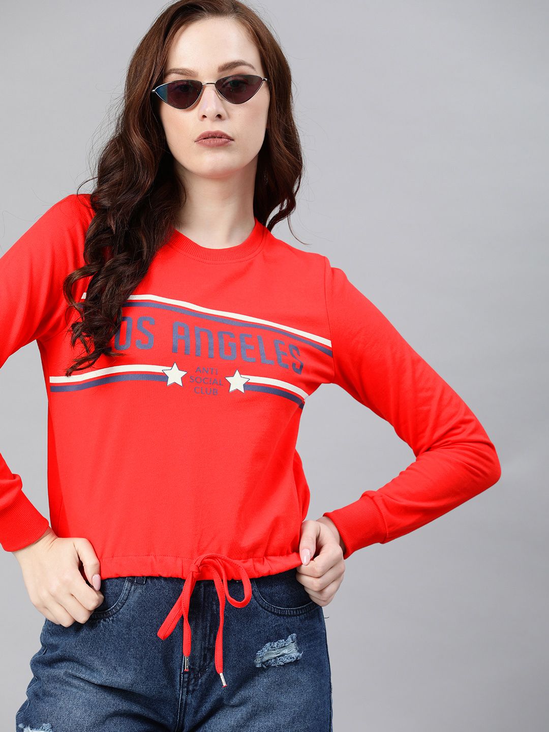 ONLY Women Red Printed Sweatshirt Price in India