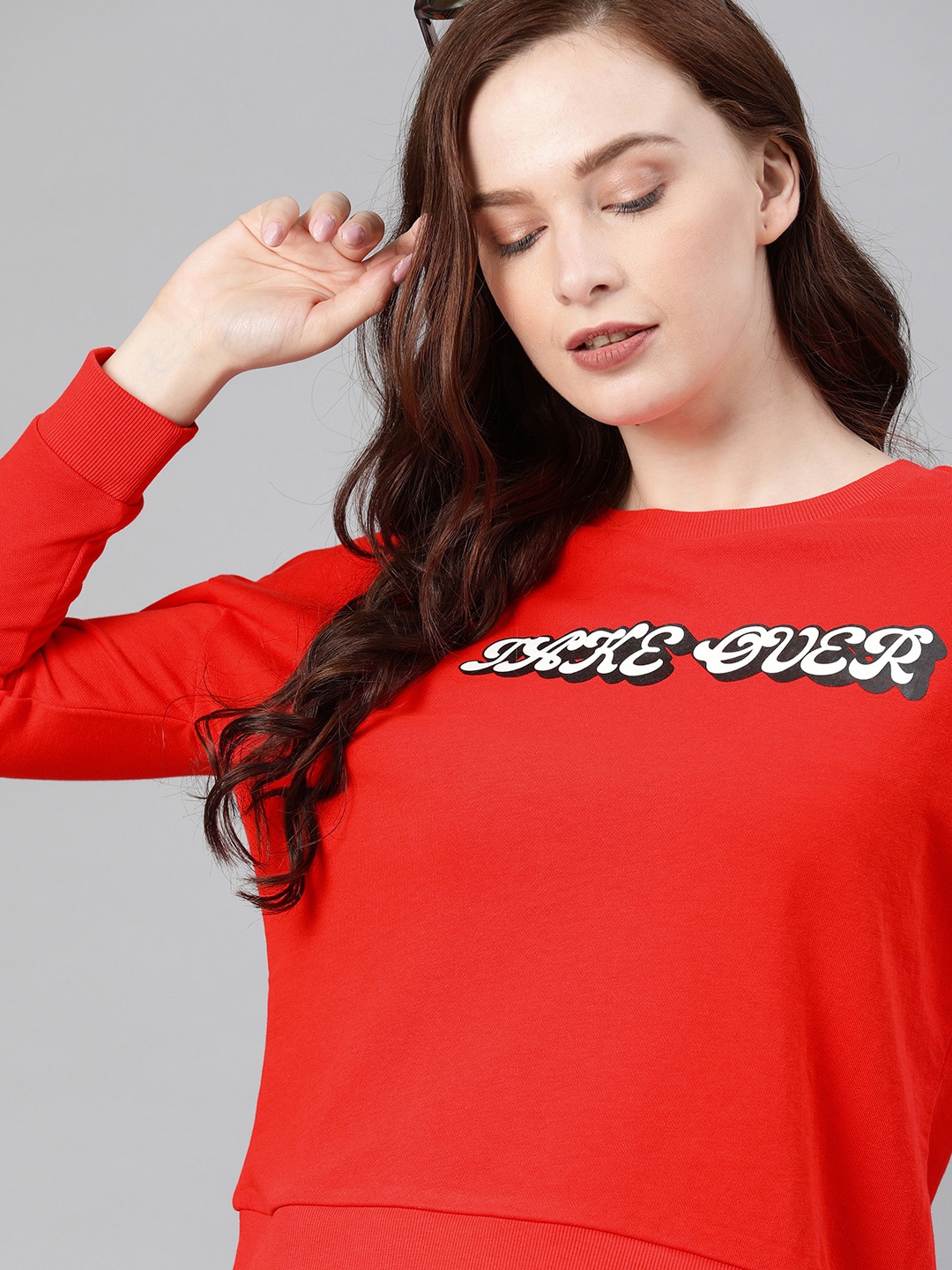 ONLY Women Red Printed Sweatshirt Price in India