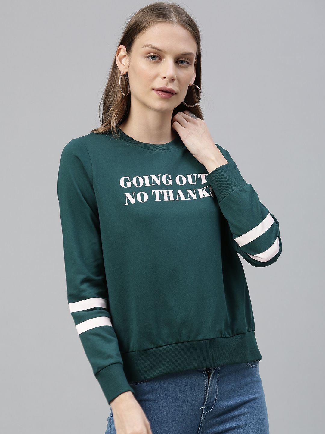 ONLY Women Teal Green Printed Pullover Sweatshirt Price in India