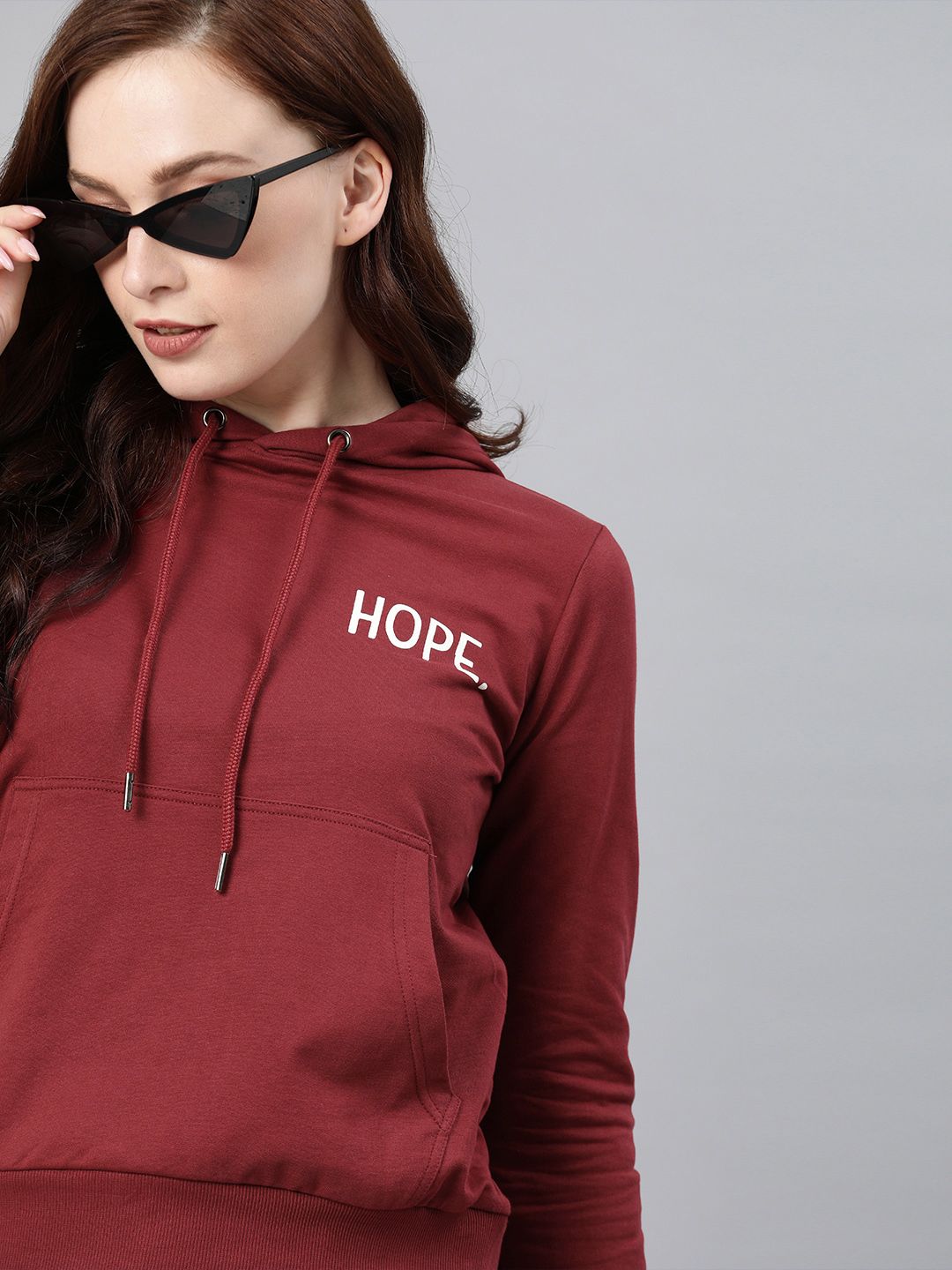 ONLY Women Maroon Printed Hooded Sweatshirt Price in India