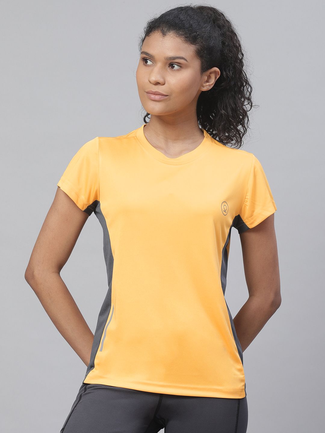 Chkokko Women Yellow Solid Round Neck Yoga T-shirt Price in India