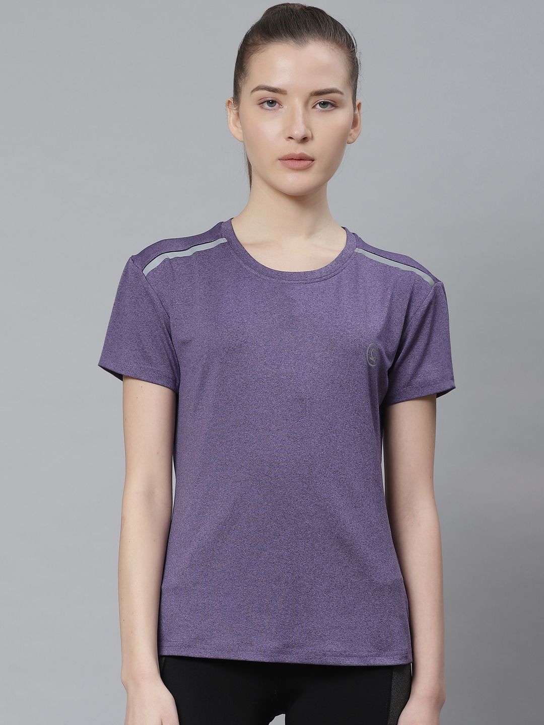 Chkokko Women Purple Solid Round Neck Yoga T-shirt Price in India