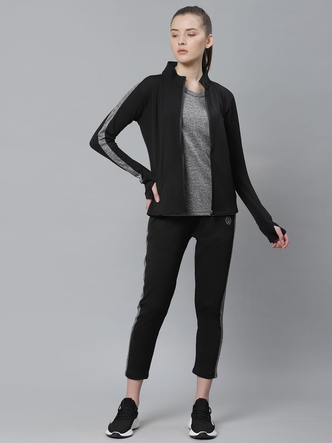 Chkokko Women Black Solid Training Tracksuit Price in India