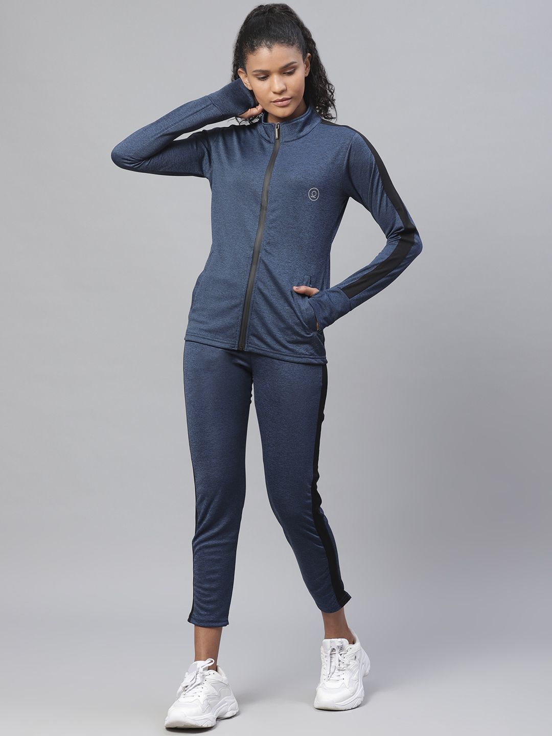 Chkokko Women Navy Blue Solid Tracksuit Price in India