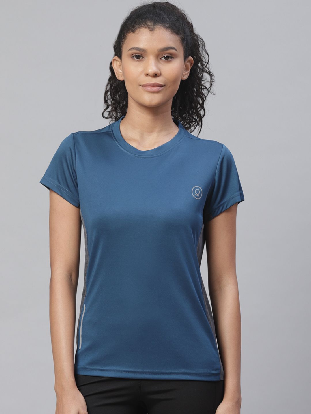 Chkokko Women Teal Blue Solid Round Neck Yoga T-shirt Price in India