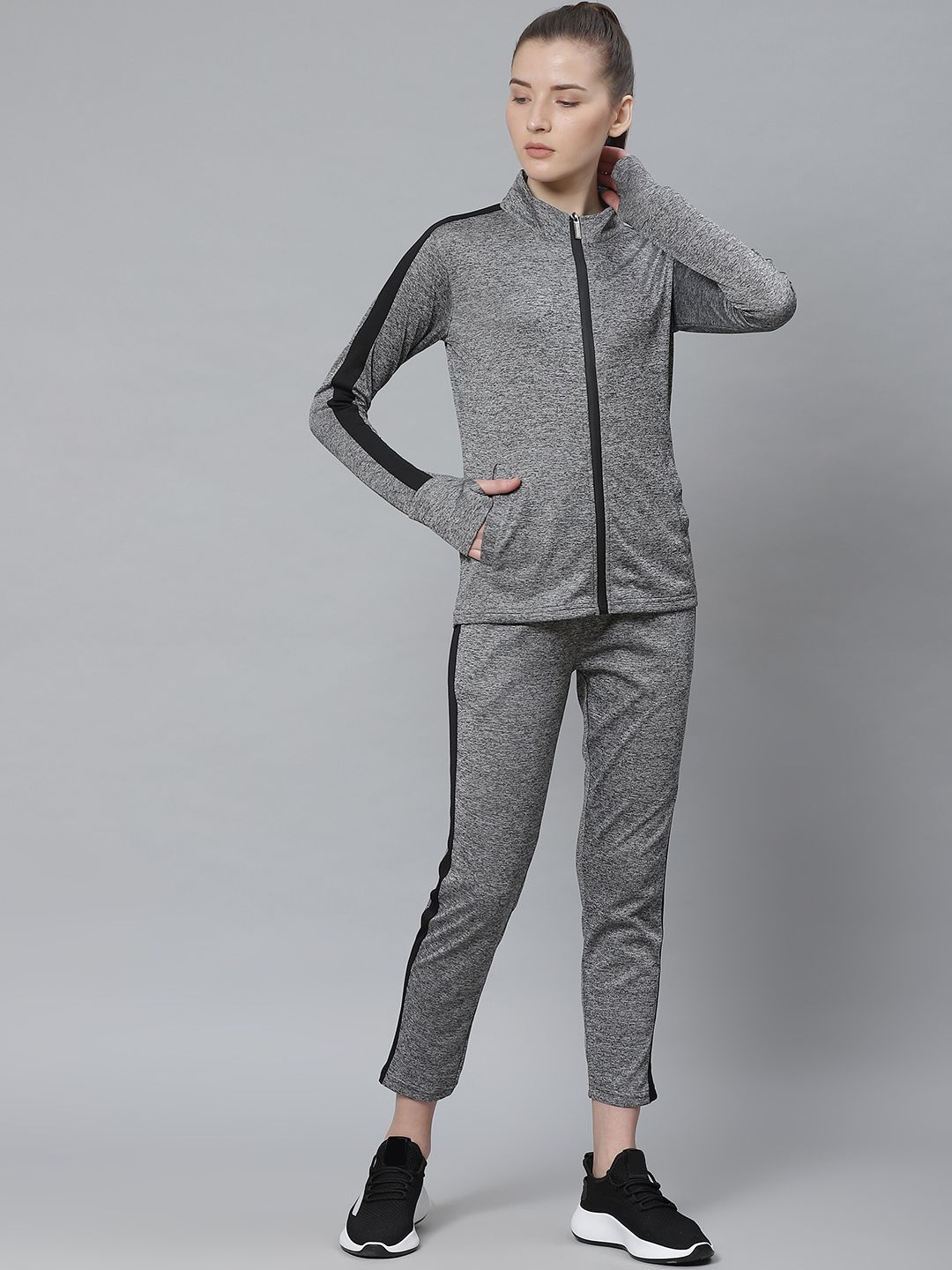 Chkokko Women Grey Solid Training Tracksuit Price in India