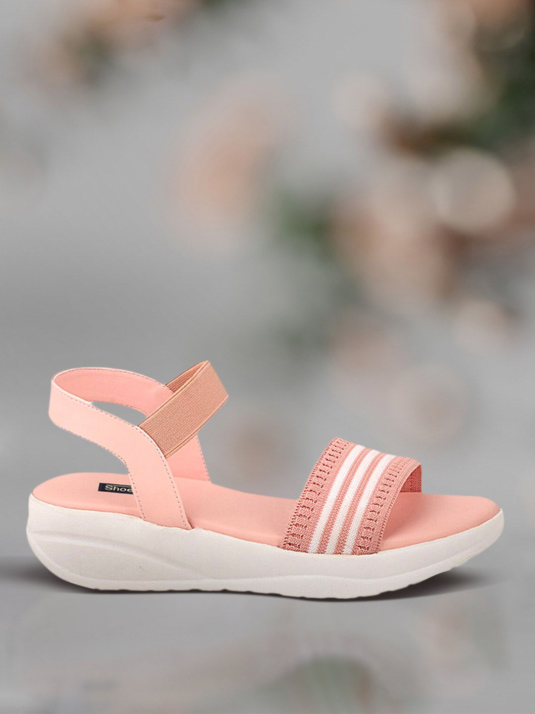 Shoetopia Peach-Coloured & White Striped Wedge Heels Price in India