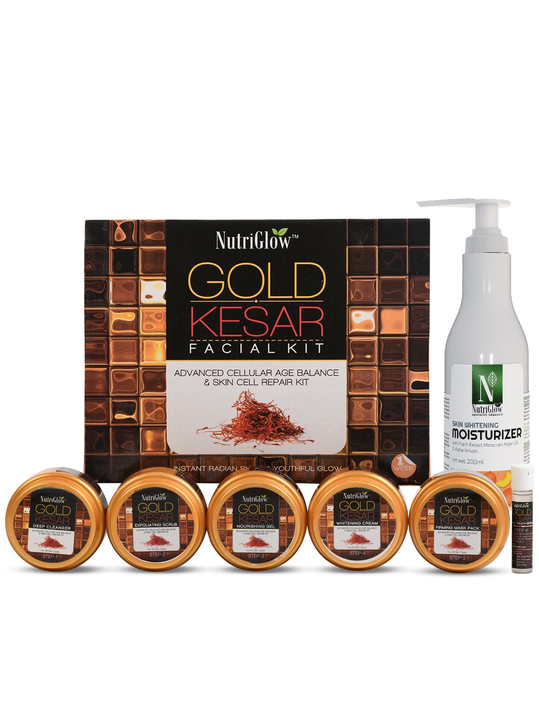 NutriGlow Gold Kesar Facial Kit 250g+10ml & Skin Whitening Moisturizer 200ml