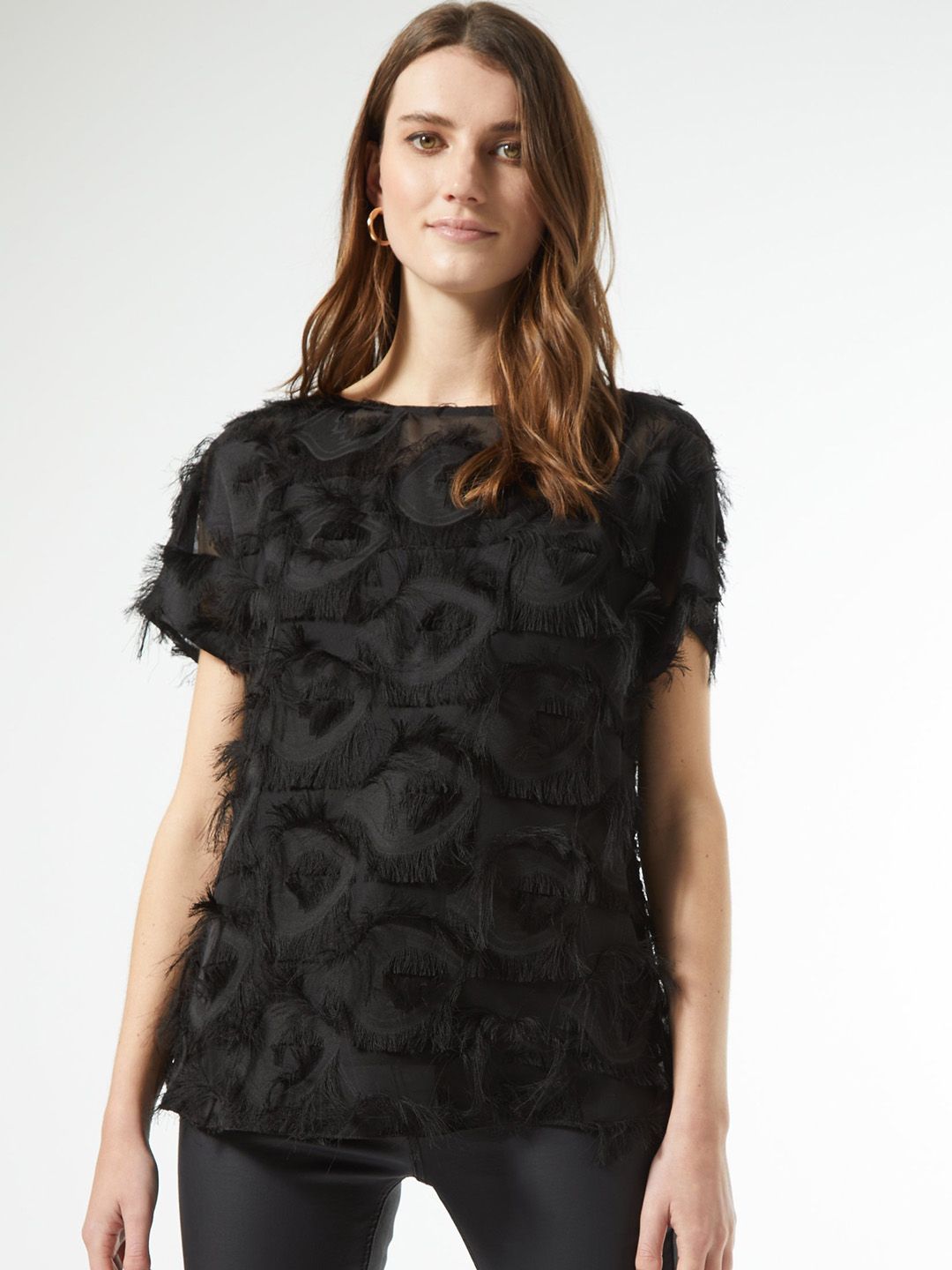 DOROTHY PERKINS Women Black Fringed Top