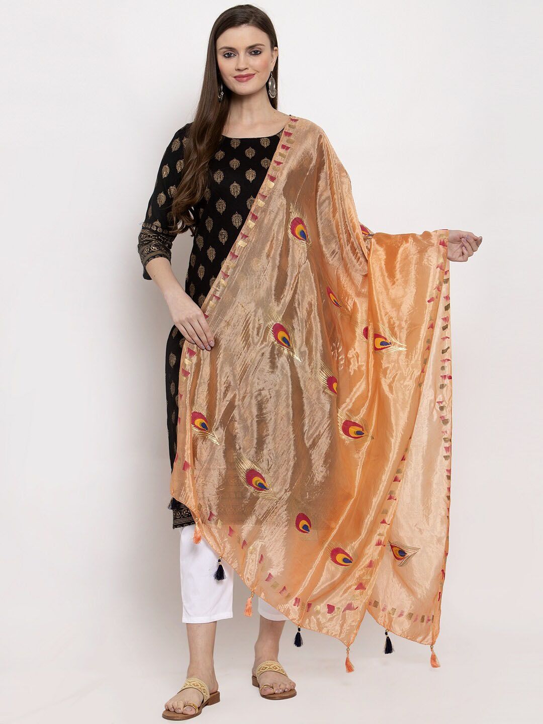 Clora Creation Peach & Red Printed Dupatta
