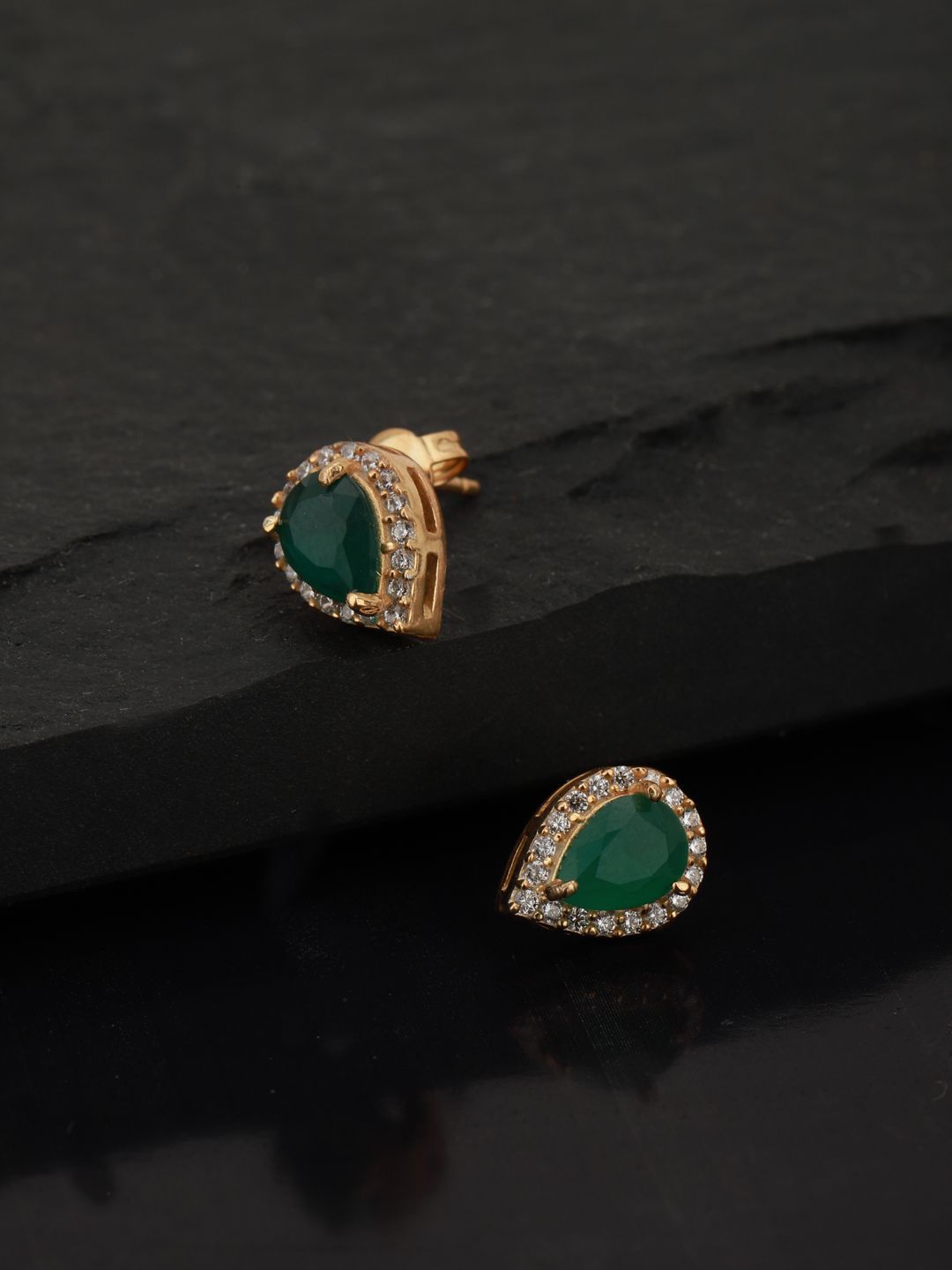 Carlton London Green Gold-Plated Teardrop Shaped Stone Studs Price in India