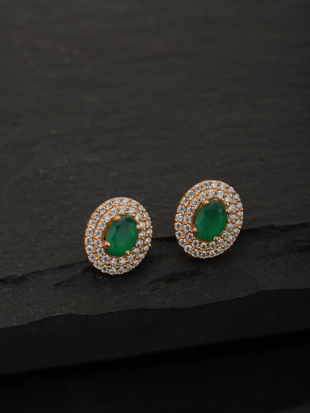 Carlton London Green Gold-Plated Oval Stone Studs Price in India