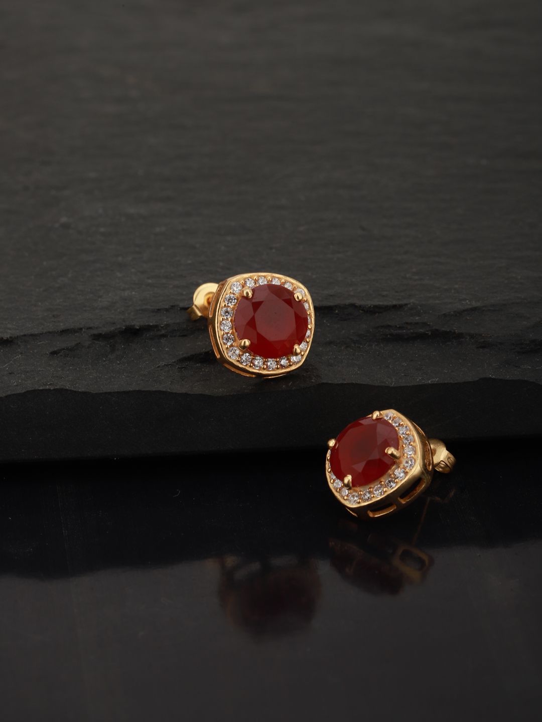 Carlton London Maroon Gold-Plated Geometric Stone-Studs Price in India