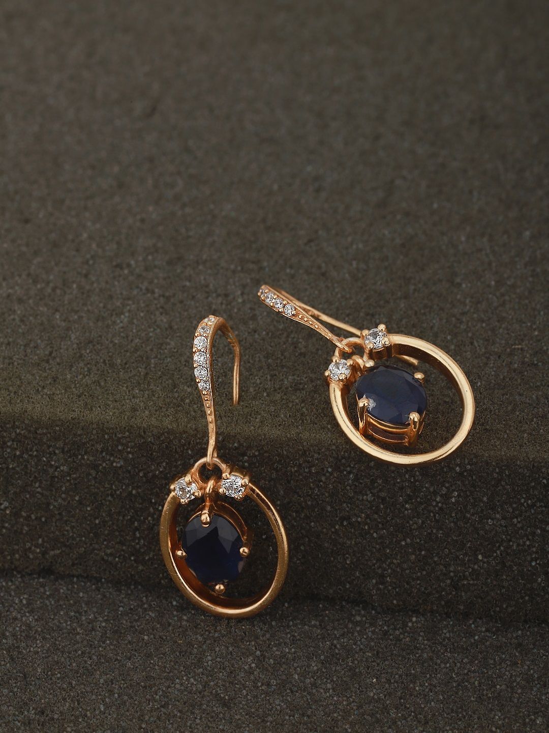 Carlton London Navy Blue Gold-Plated Stone Studded Oval Drop Earrings Price in India