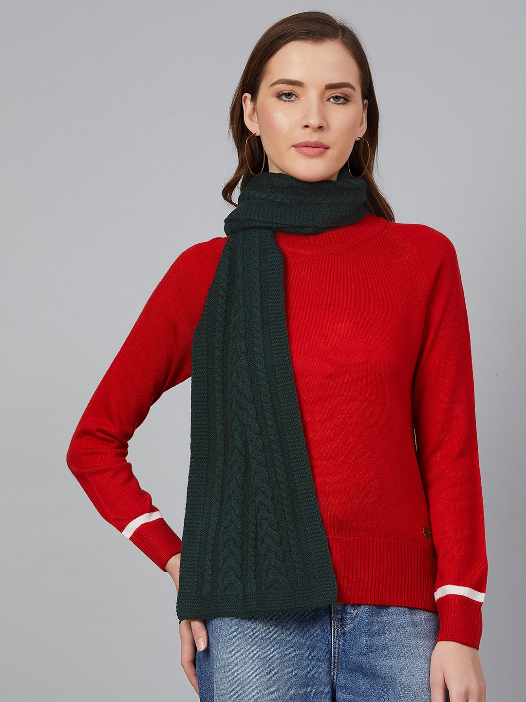 Cayman Women Dark Green Cable Knit Woven Design Stole Price in India