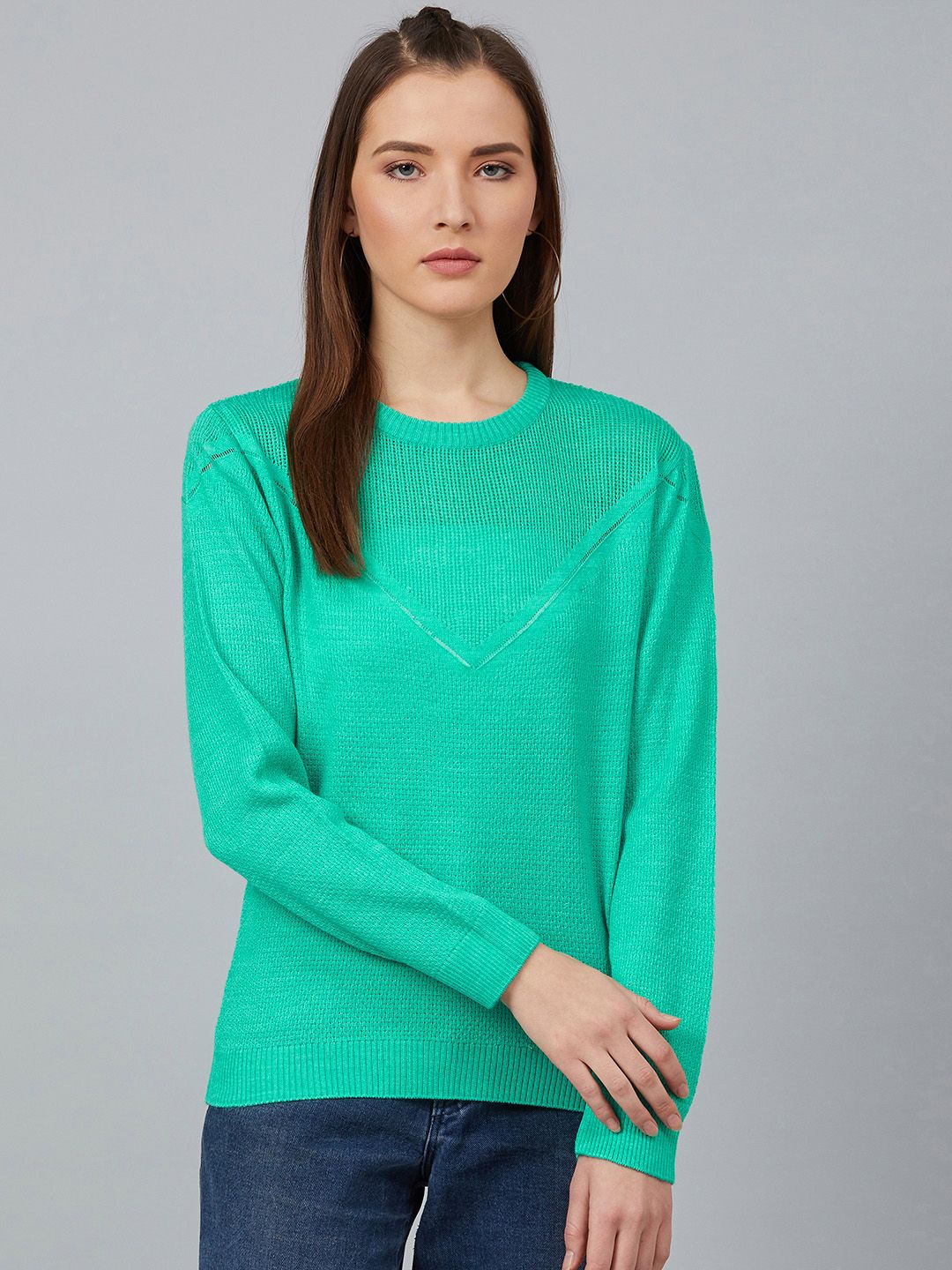 Cayman Women Green Self Design Acrylic Pullover Price in India