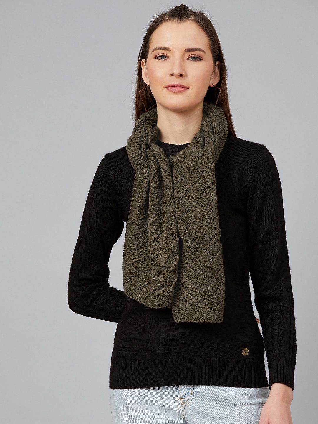 Cayman Women Olive Brown Open Knit Stole Price in India