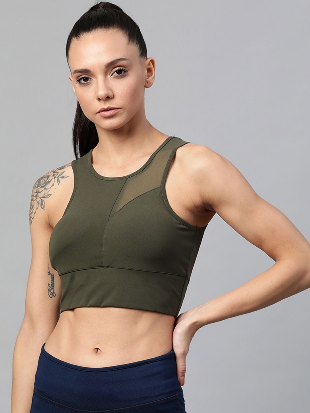 skyria Olive Green Solid Non-Wired Heavily Padded Rapid Dry Sports Bra SSU009D1XS Price in India