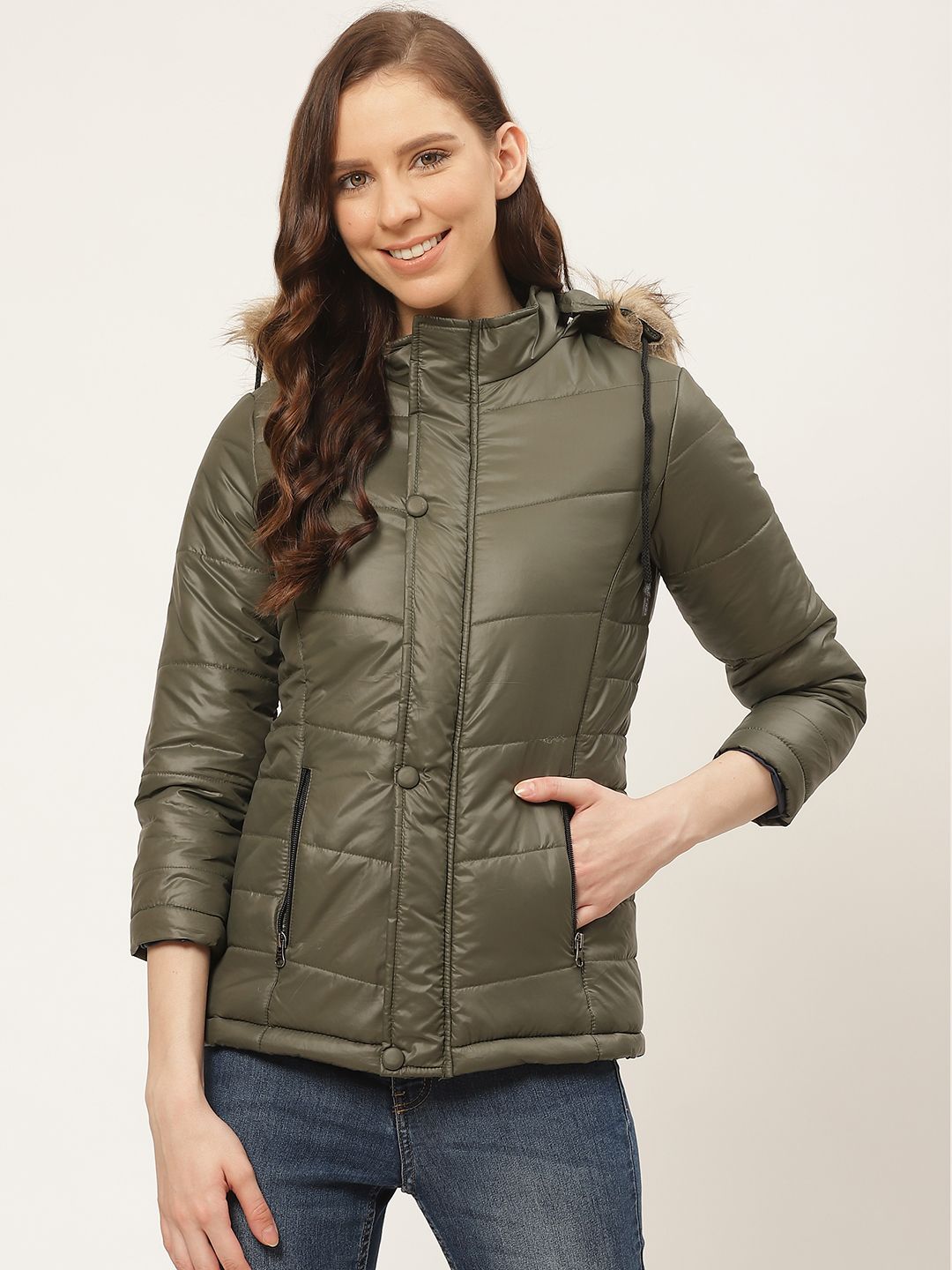 Deewa Women Olive Green Solid Parka Jacket Price in India