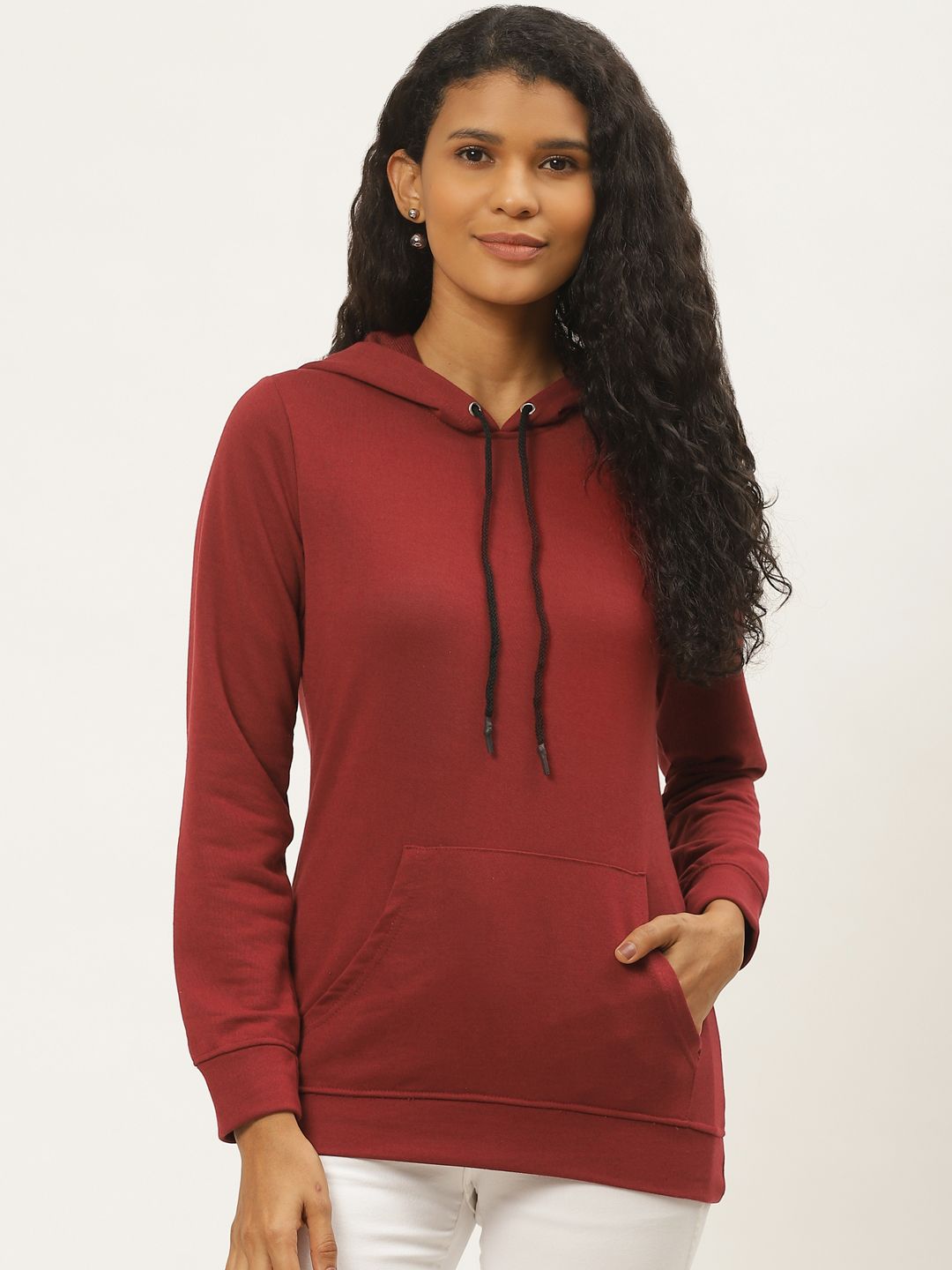 Deewa Women Maroon Solid Hooded Sweatshirt Price in India