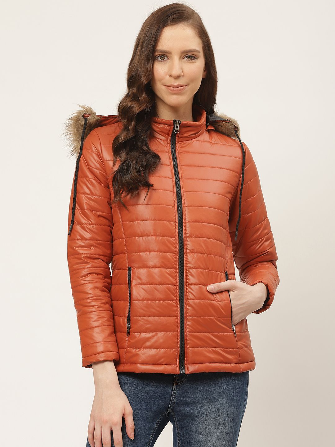 Deewa Women Rust Brown Solid Parka Jacket Price in India