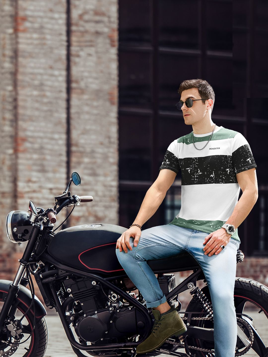 The Roadster Lifestyle Co. Colourblocked Pure Cotton T-shirt