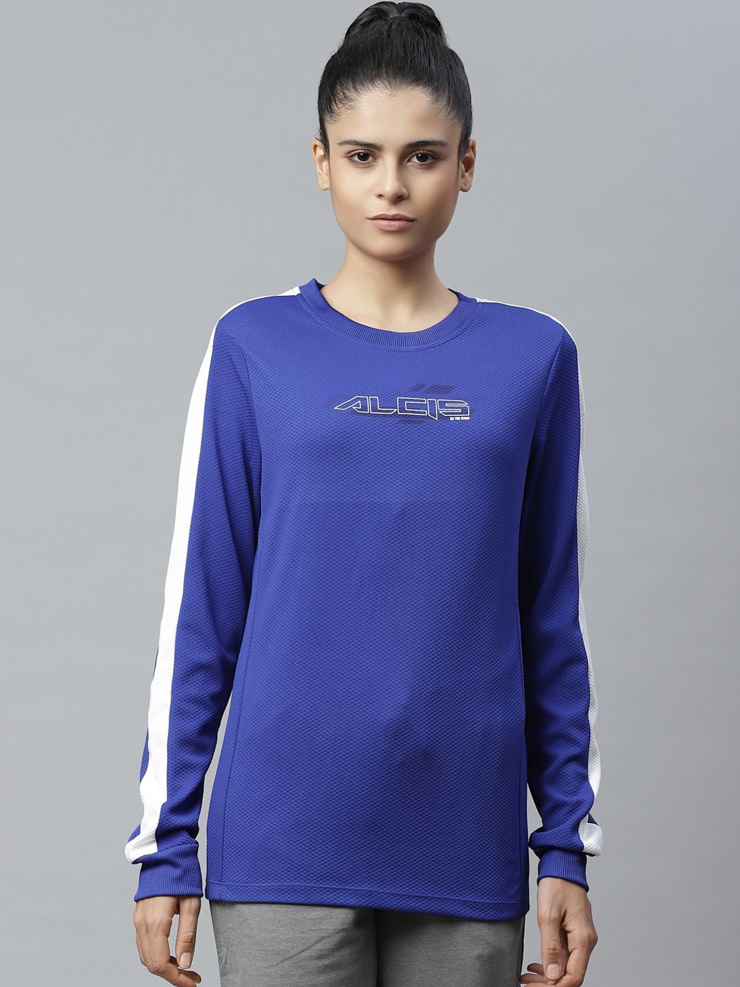 Alcis Women Blue Self Design Sweatshirt Price in India
