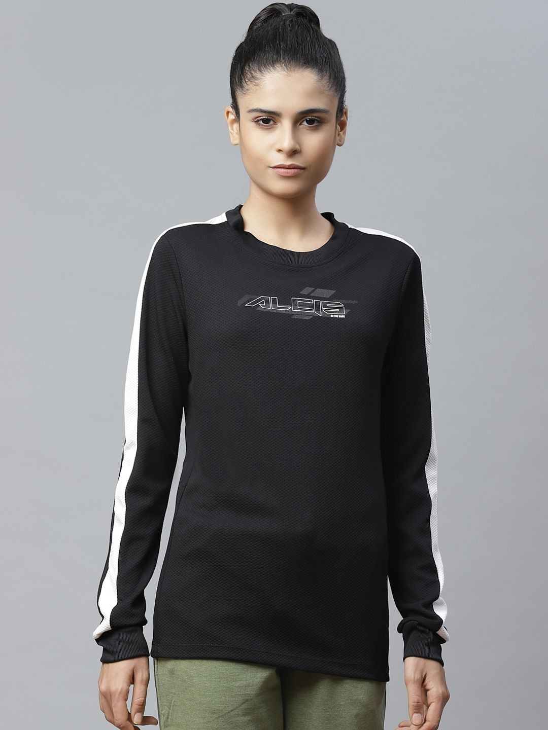 Alcis Women Black Self Design Sweatshirt Price in India