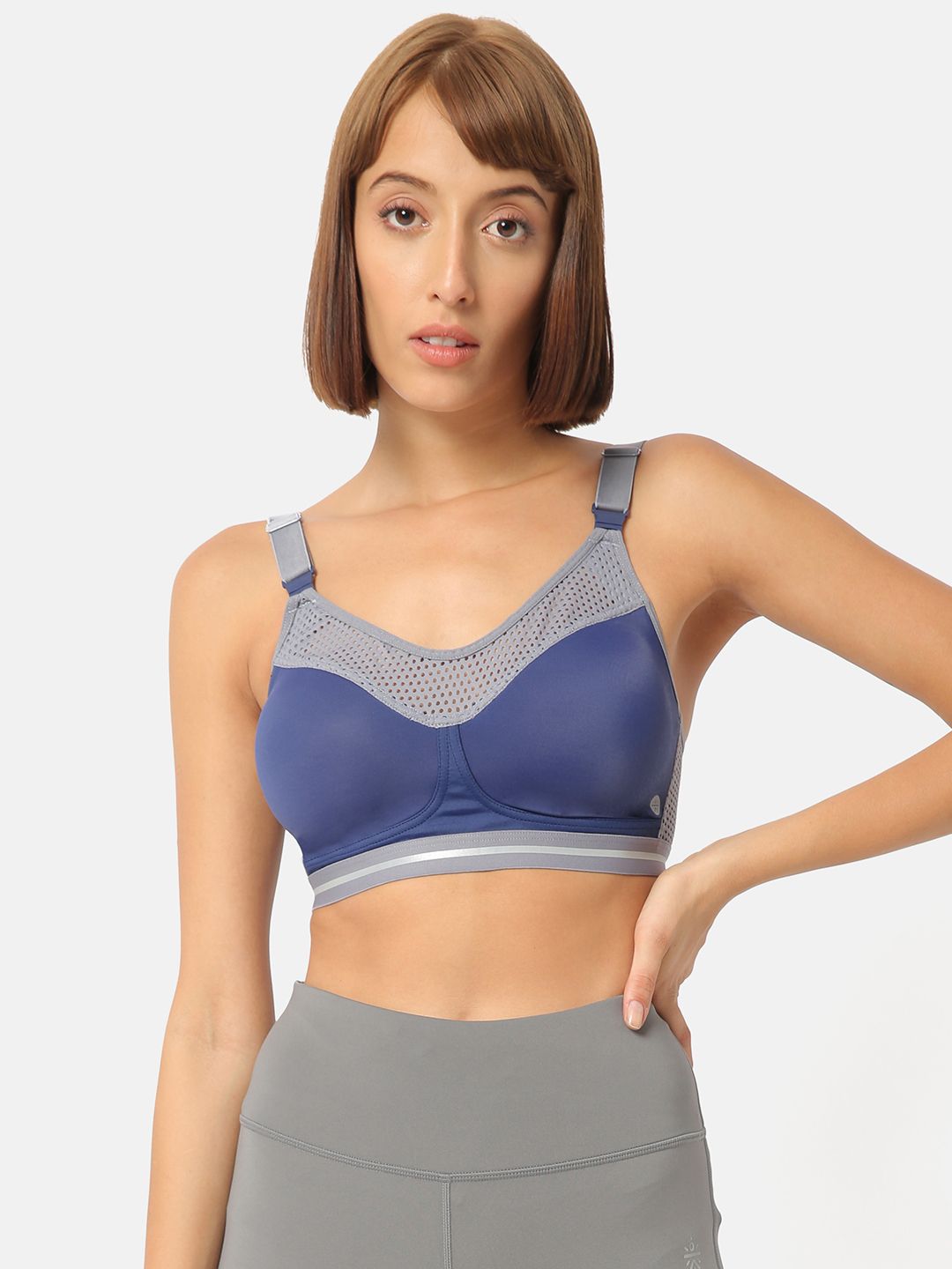 Cultsport Navy Blue Colourblocked Non-Wired Lightly Padded Sports Bra AW19WS1233C Price in India
