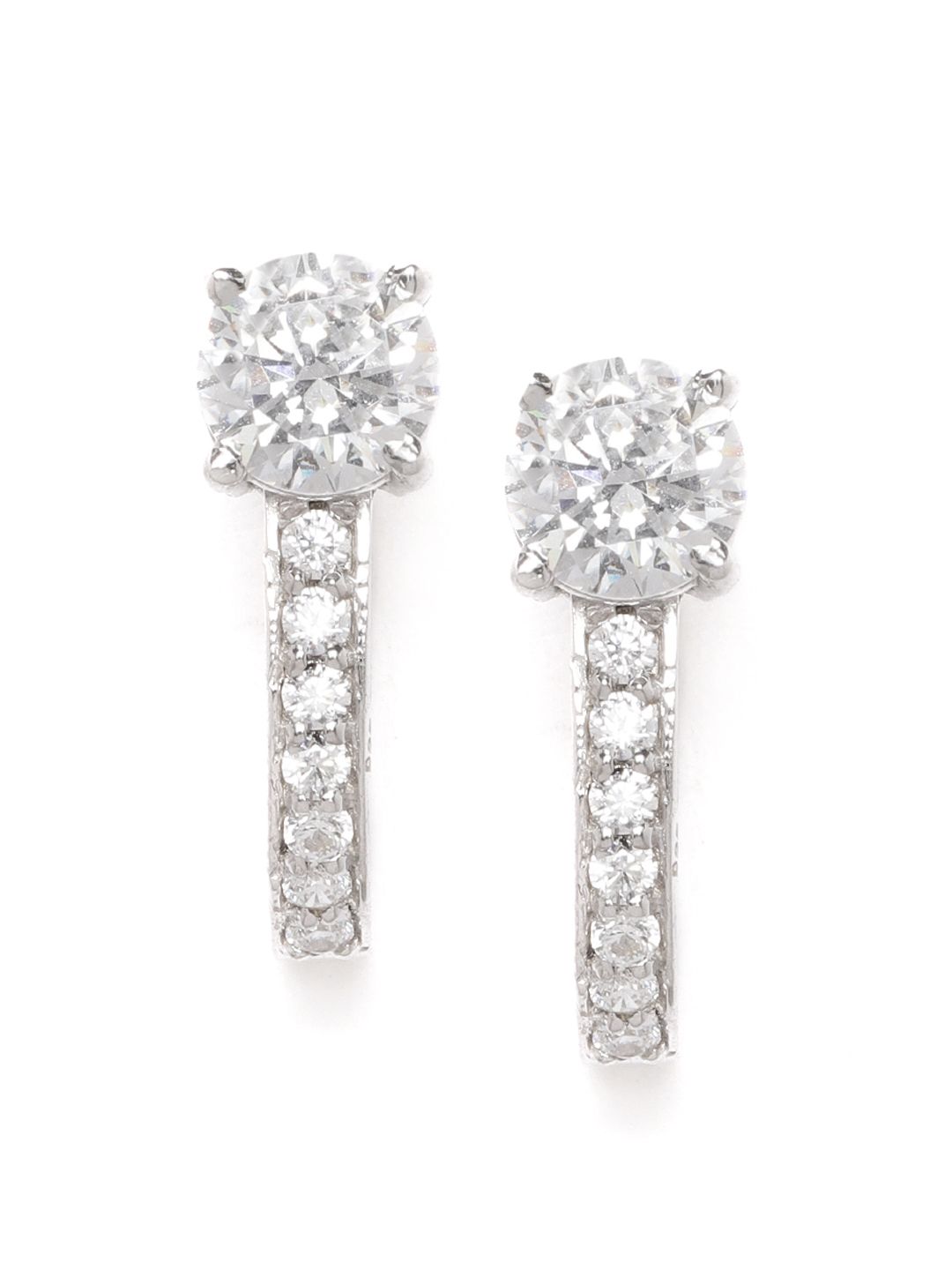 Clara Silver-Toned Rhodium-Plated Cubic Zirconia-Studded 925 Sterling Silver Studs Price in India