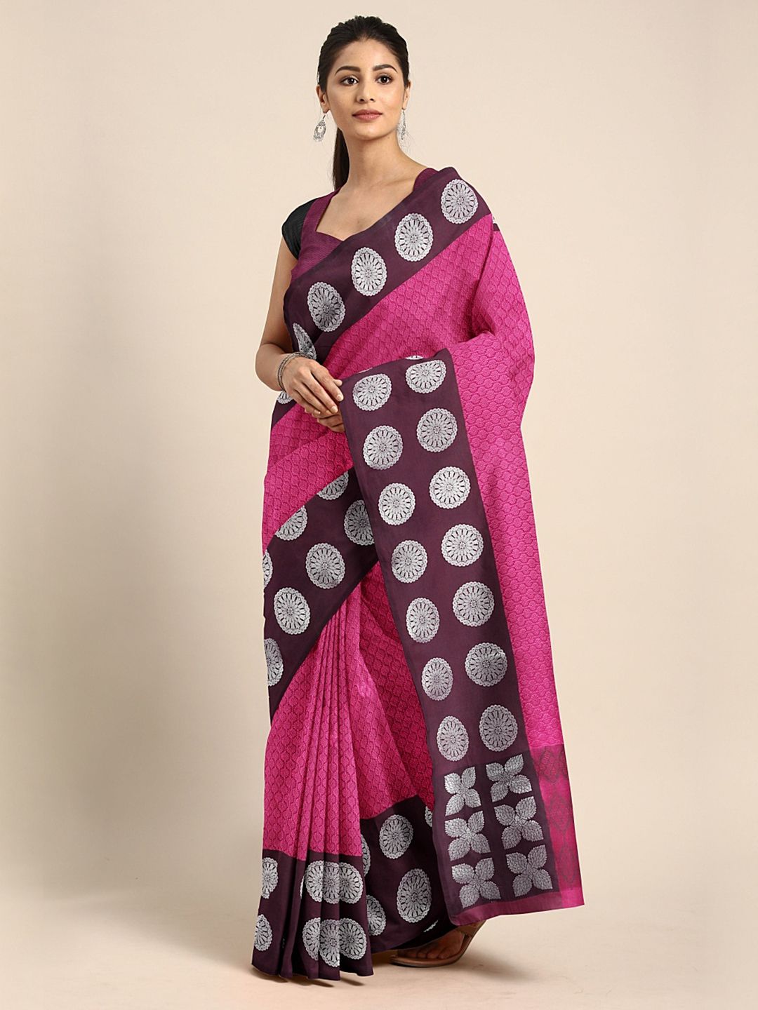 Pothys Magenta Pink Woven Design Tissue Saree