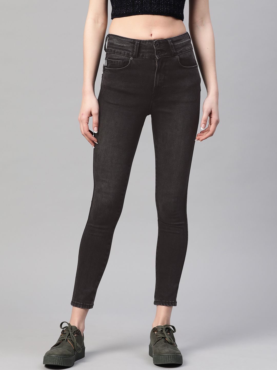 Pepe Jeans Women Black Skinny Fit High-Rise Clean Look Stretchable Jeans Price in India