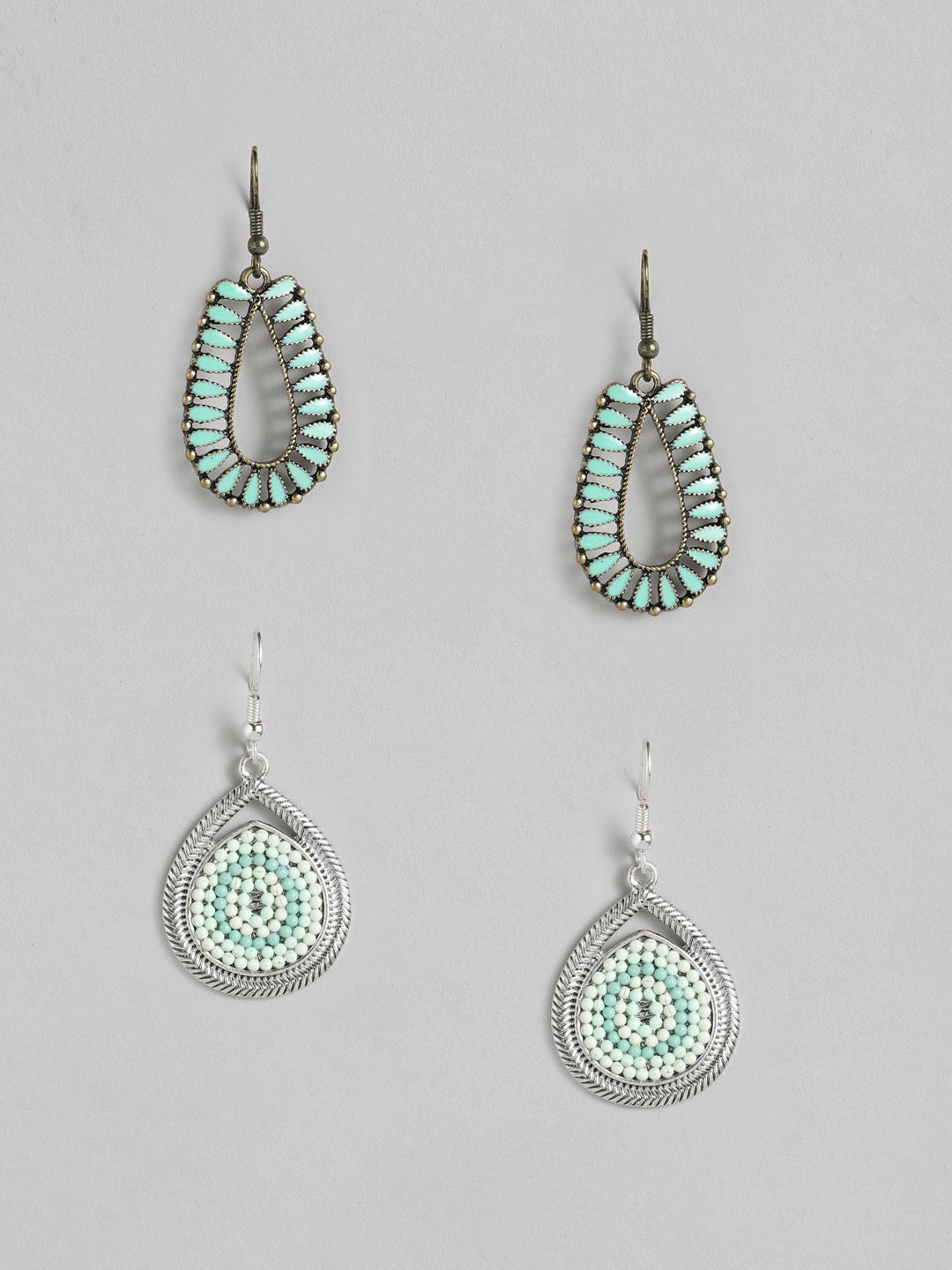 Anouk Gold-Plated & Sea Green Teardrop Shaped Drop Earrings Price in India