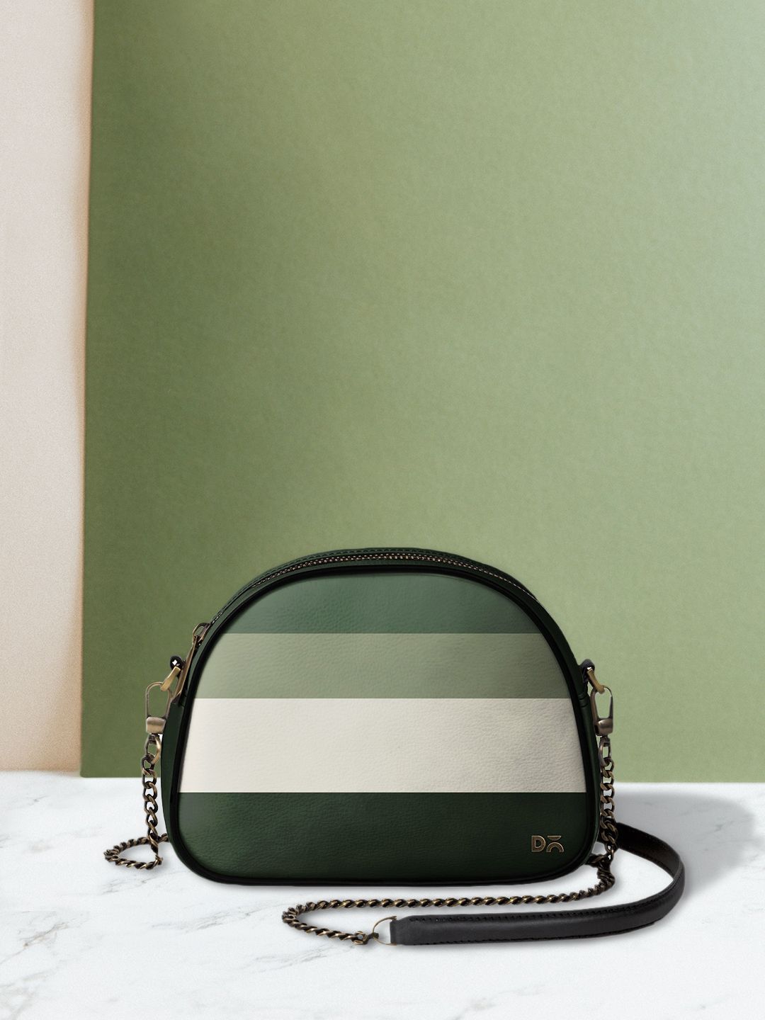 DailyObjects Green & White Striped Sling Bag Price in India