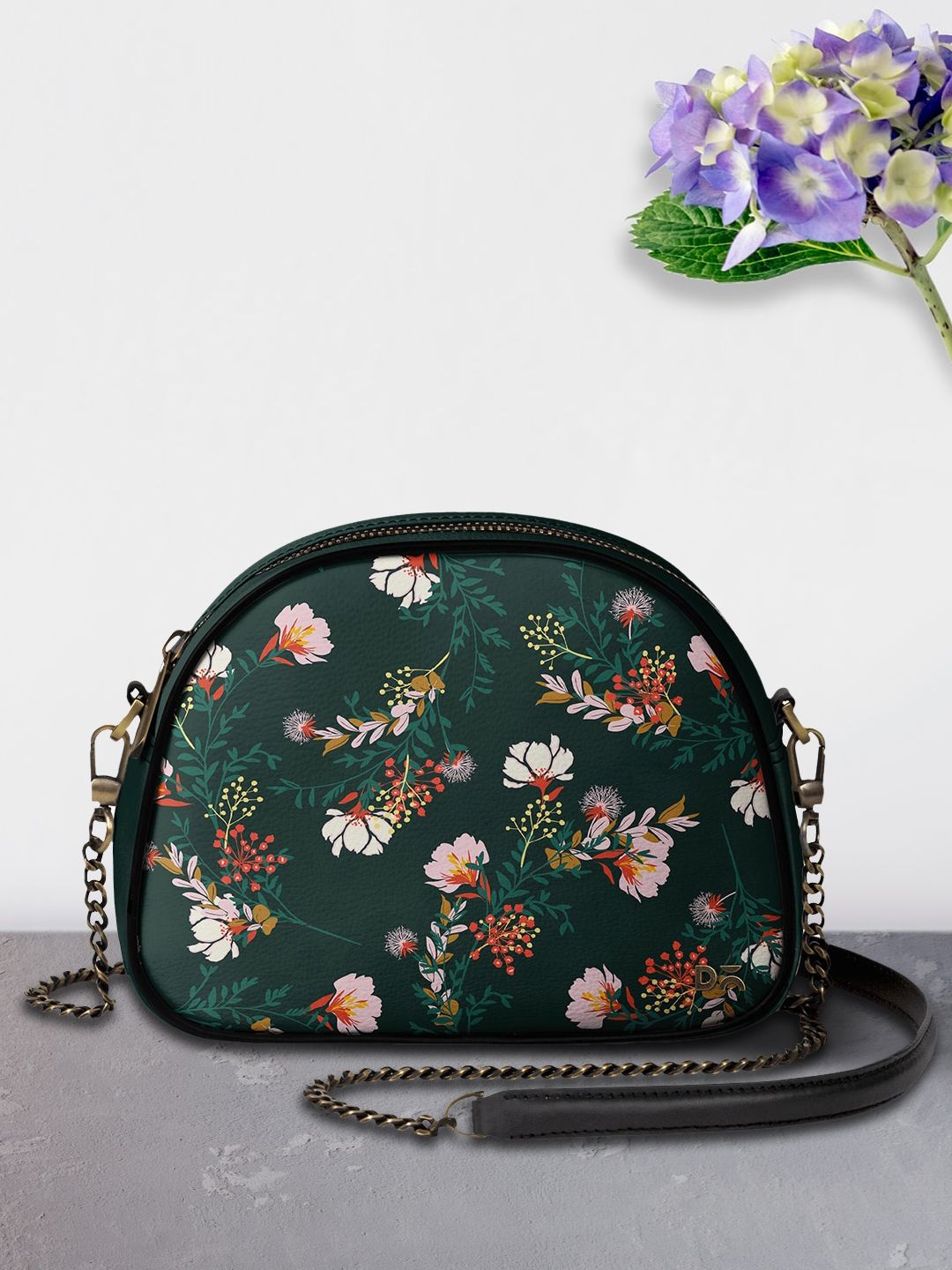 DailyObjects Green & White Floral Printed Sling Bag Price in India