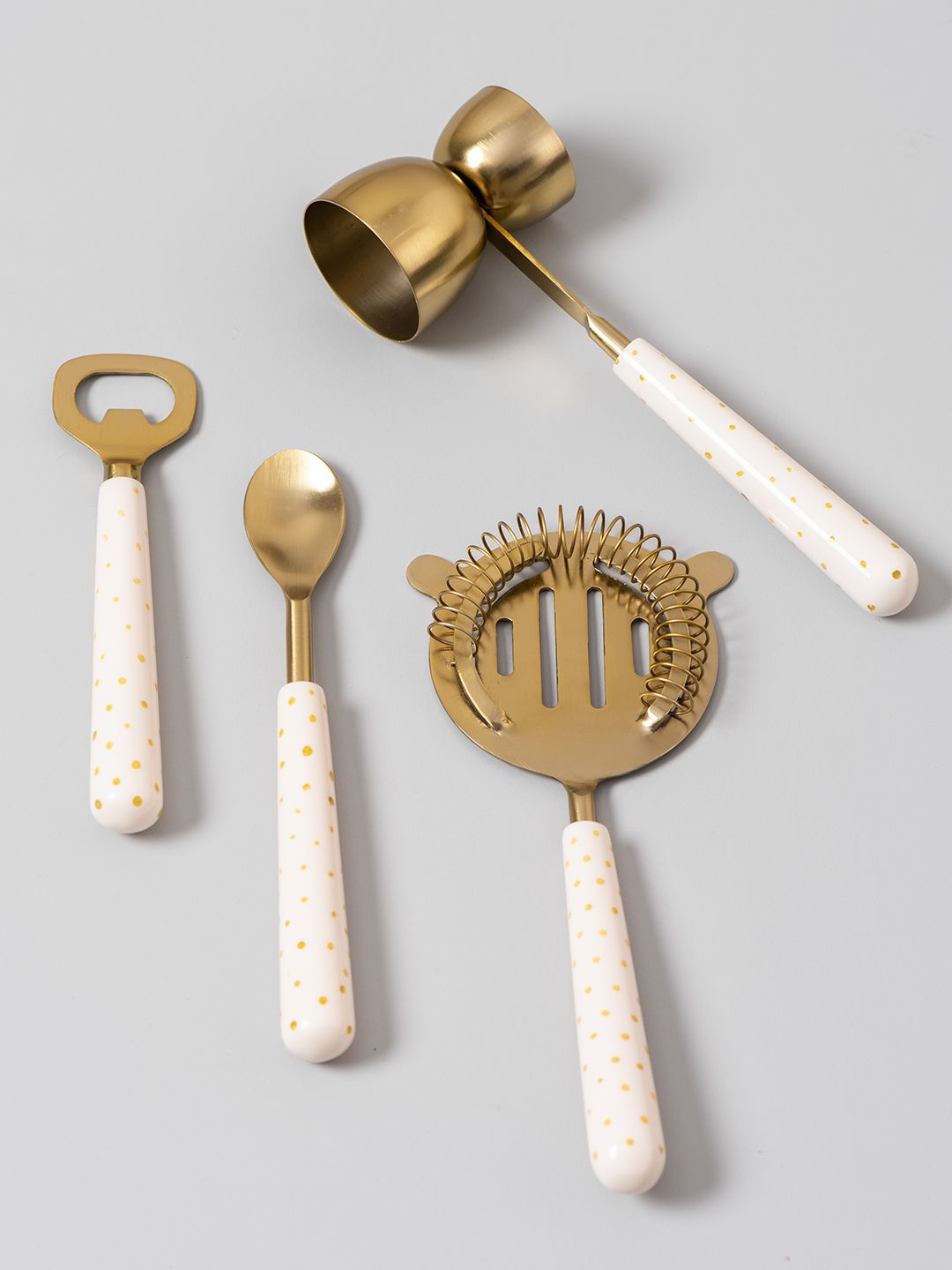 nestroots Gold-Toned & White Printed 4 Piece Bar Accessories Price in India