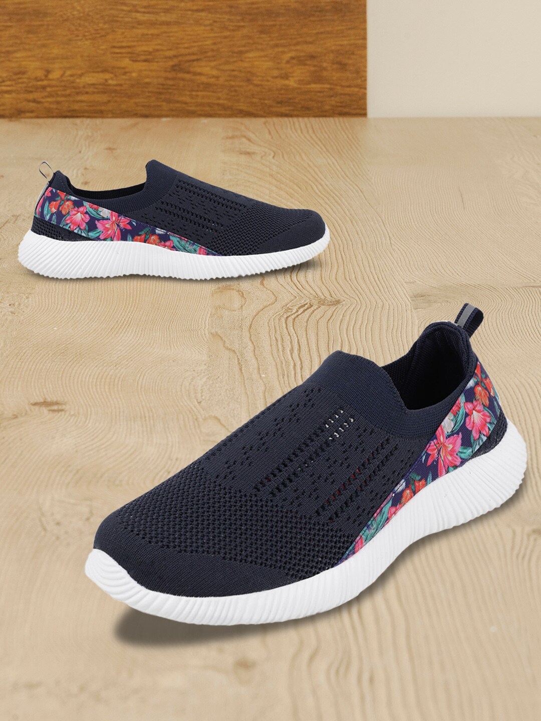 KazarMax Women Navy Blue & Pink Floral Printed Mesh Training or Gym Shoes Price in India