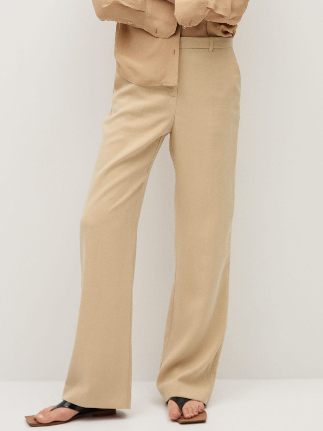 MANGO Women Beige Regular Fit Sustainable Solid Parallel Trousers