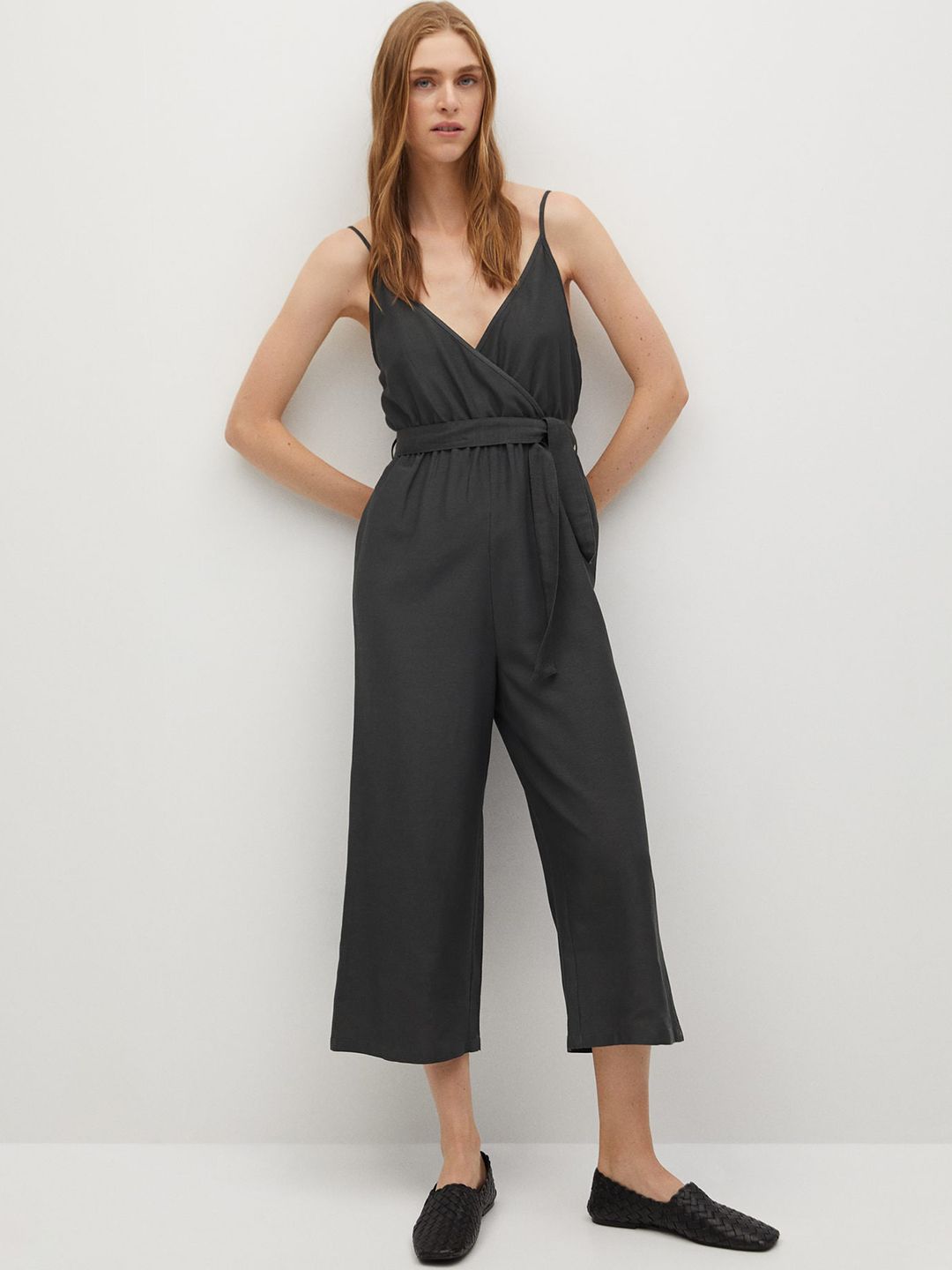 MANGO Women Charcoal Grey Solid Culotte Jumpsuit Price in India