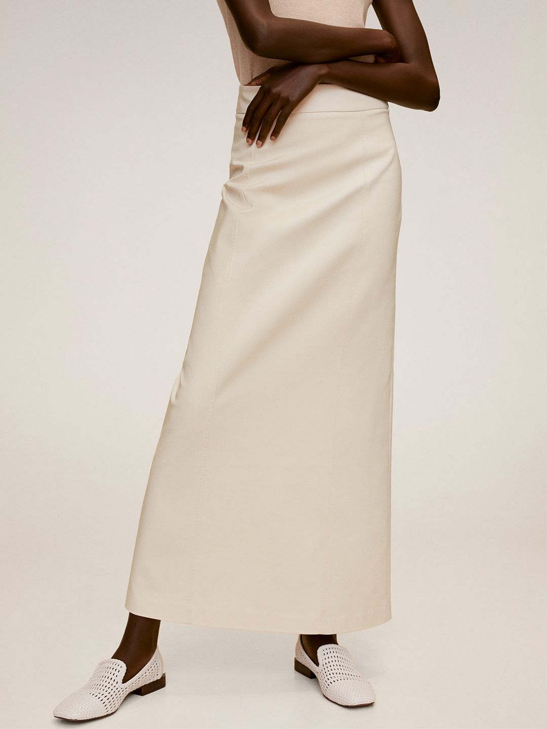 MANGO Women Off-White Solid Maxi A-Line Skirt