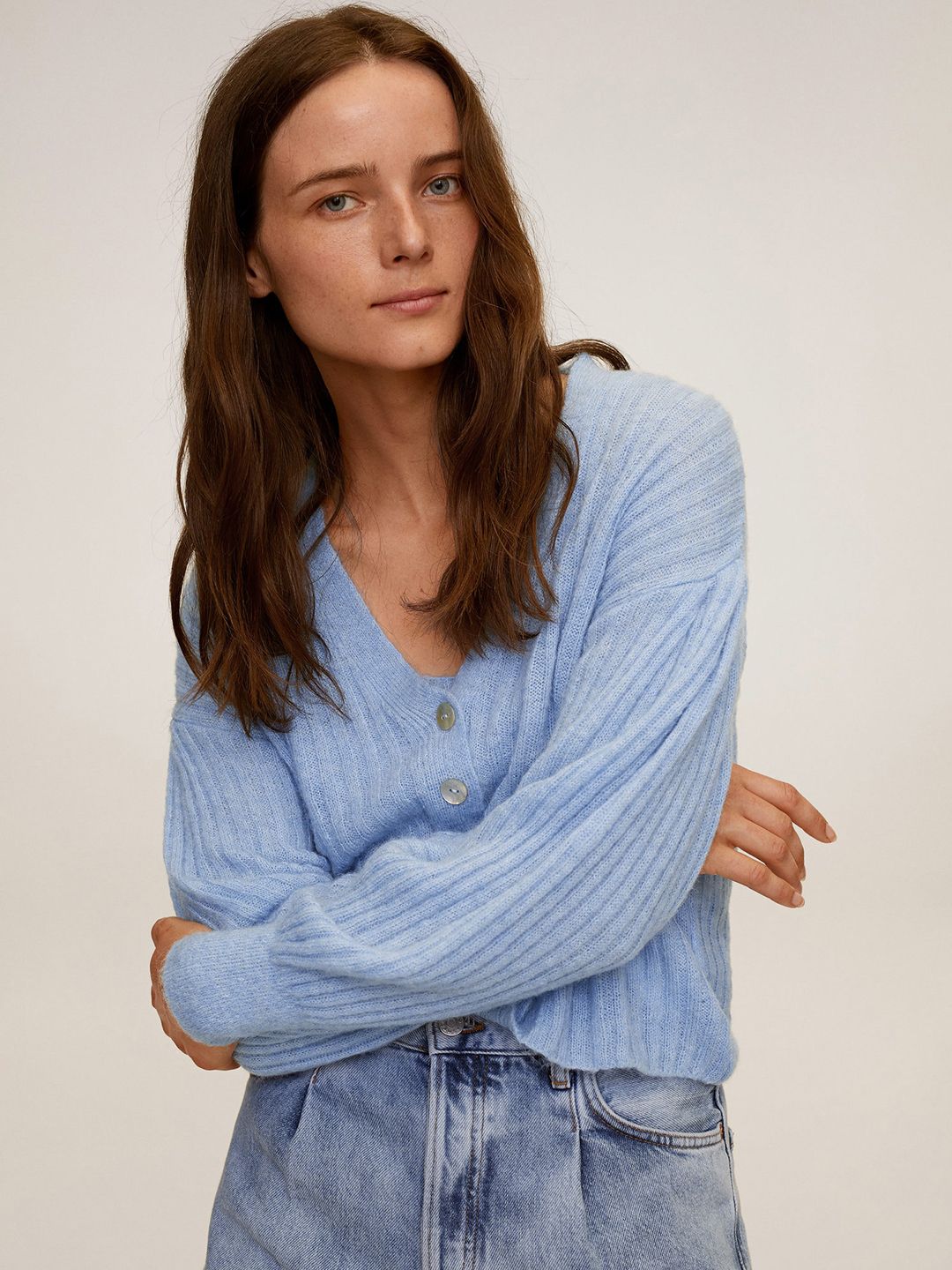 MANGO Women Blue Ribbed Cardigan Sweater Price in India