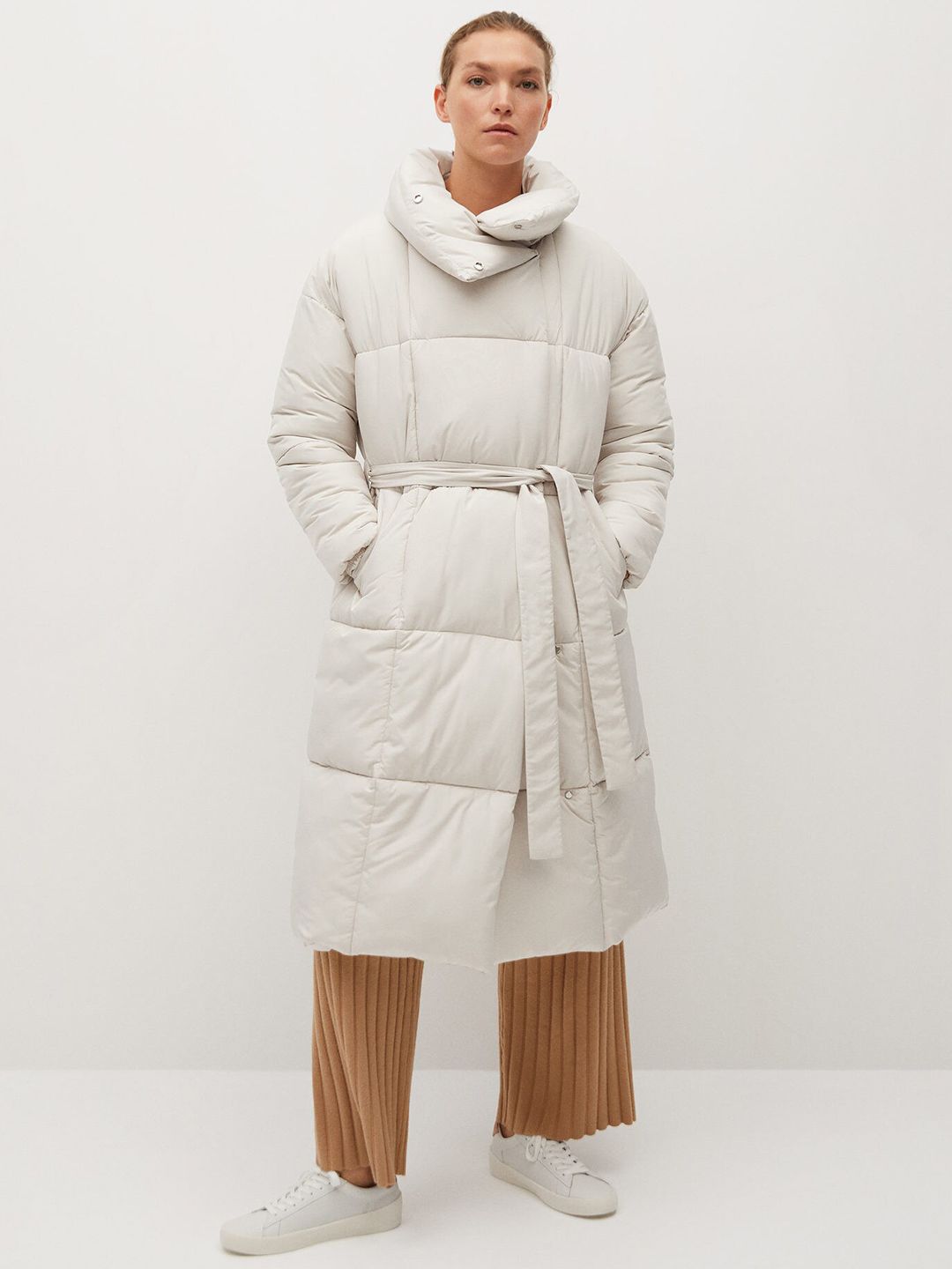 MANGO Women Off White Longline Puffer Jacket Price in India