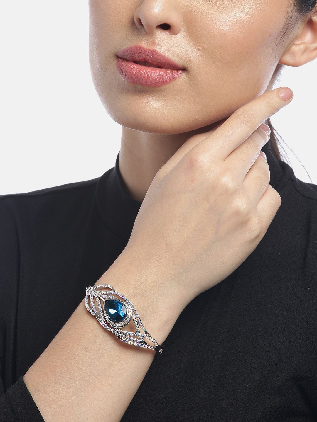 YouBella Blue Silver-Plated Stone Studded Bracelet Price in India