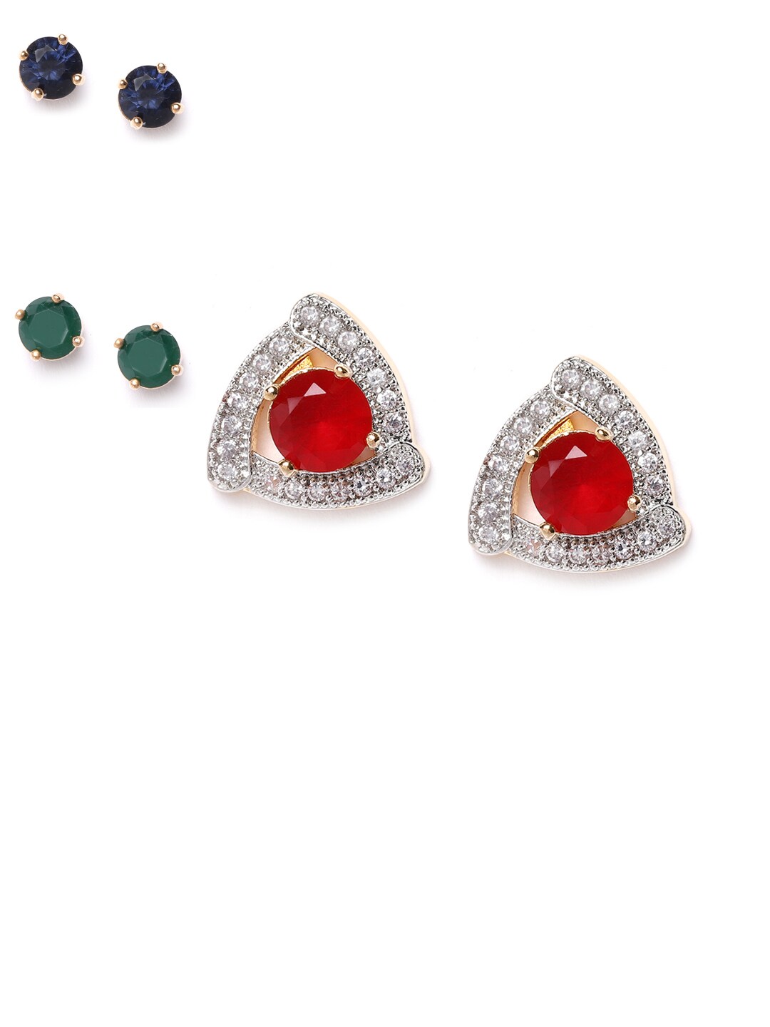 YouBella Set of 3 Stone-Studded Gold-Plated Interchangeable Triangular Studs Price in India