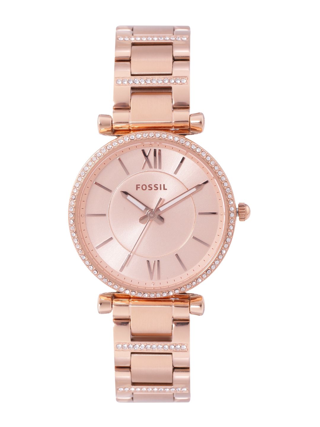 Fossil Women Rose Gold-Toned & Embellished Bracelet Style Carlie Analogue Watch ES4301 Price in India